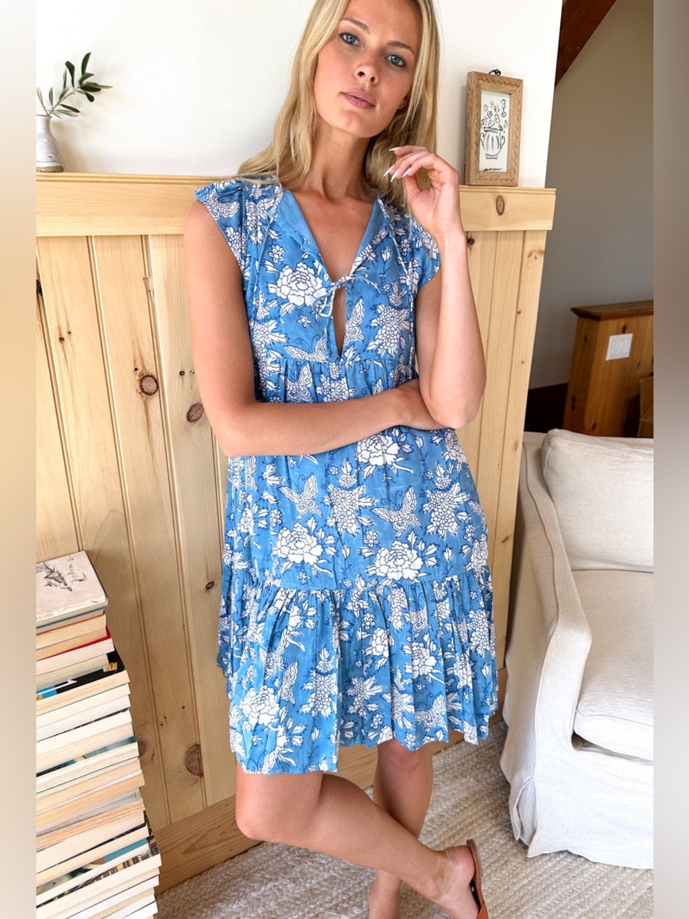 NEW Emerson Fry India Collection Angel Dress in Peace Sky Blue Size M/L